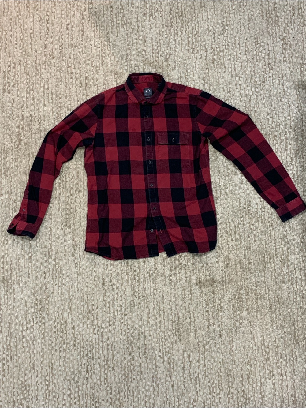 Armani Exchange Red and Black Plaid Button-Down Shirt (435)